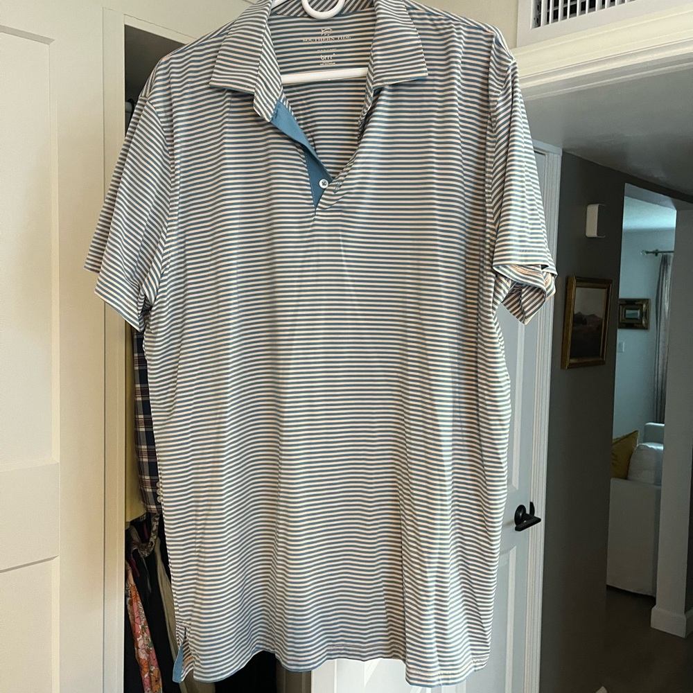 Southern Tide Men's Polo - Navy and White Stripes